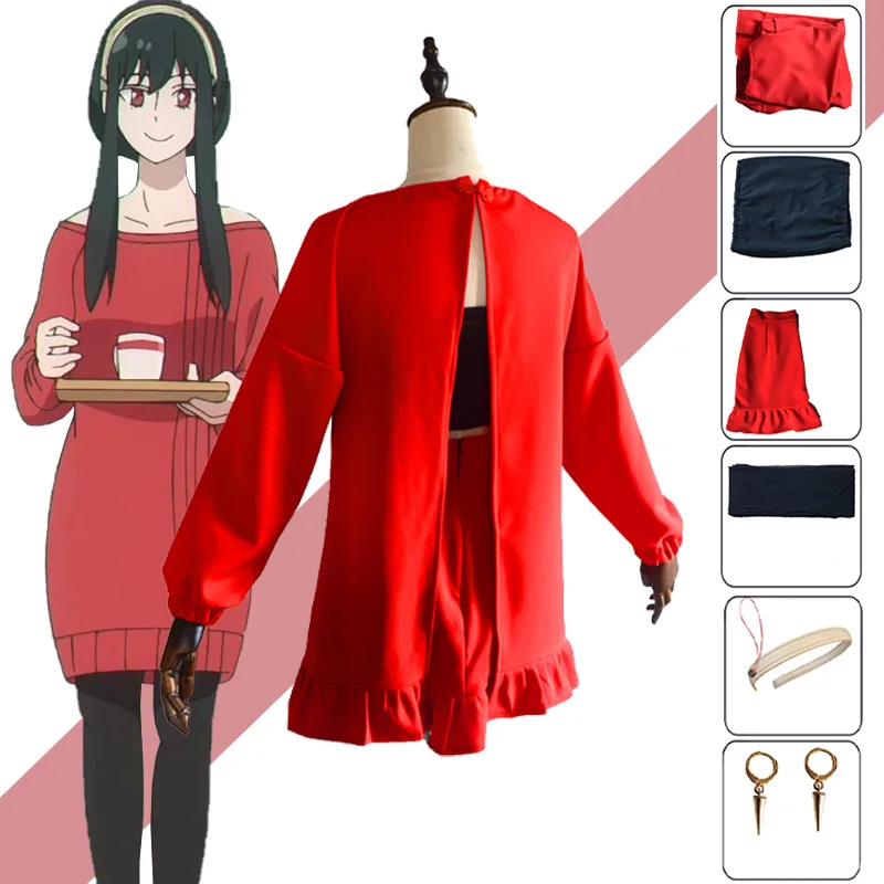 

Spy X Family Cosplay Yor Forger Cosplay Costume Anime Yor Forger Wig Red Clothes Earring Headband Women Halloween Costume