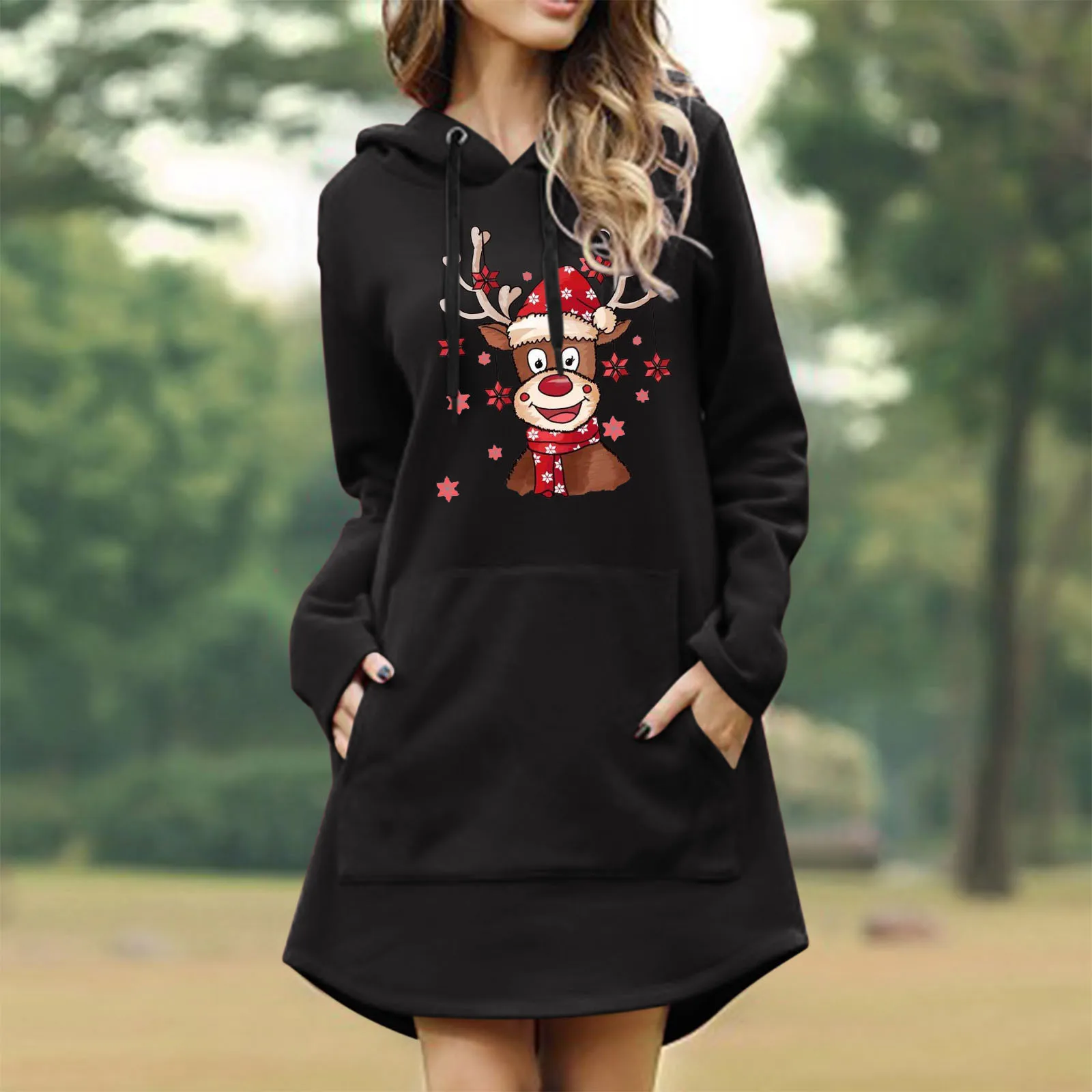 

Топ на шнуровке, женские зимние толстовки, худи, Женская рождественская толстовка с капюшоном, Женская Длинная толстовка средней длины на м...