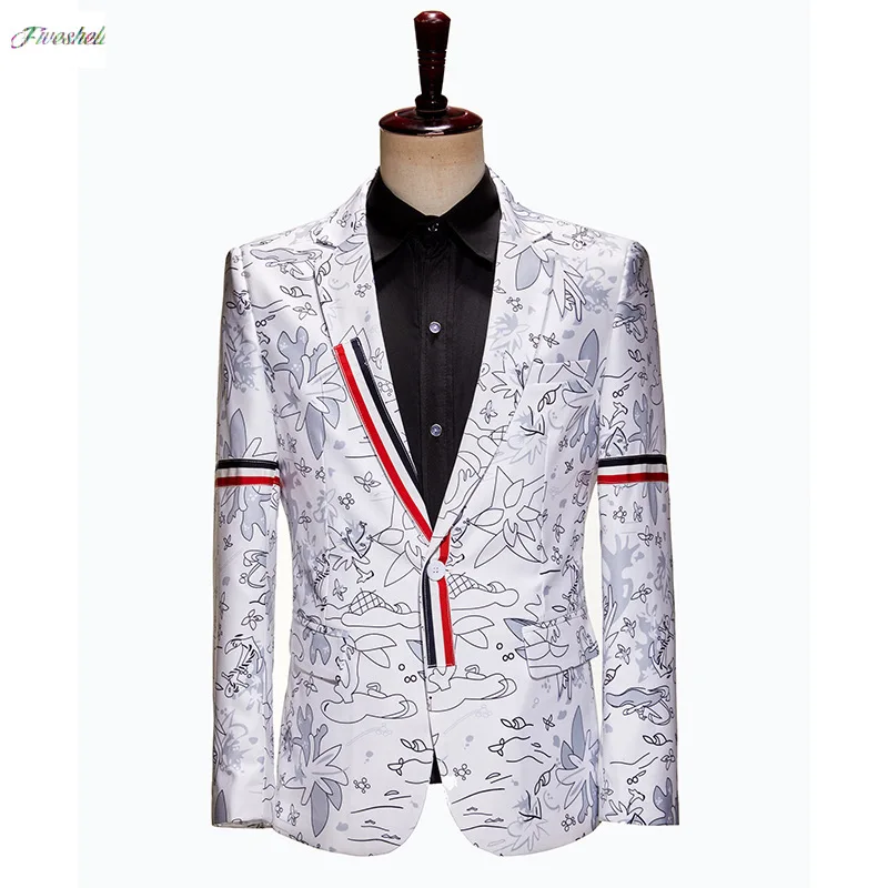 2023 Single Button Printed Floral Blazer Men Luxury New Formal Slim Fit Wedding Party Jacket Suit Men Blazzer Hombre Suit Coat