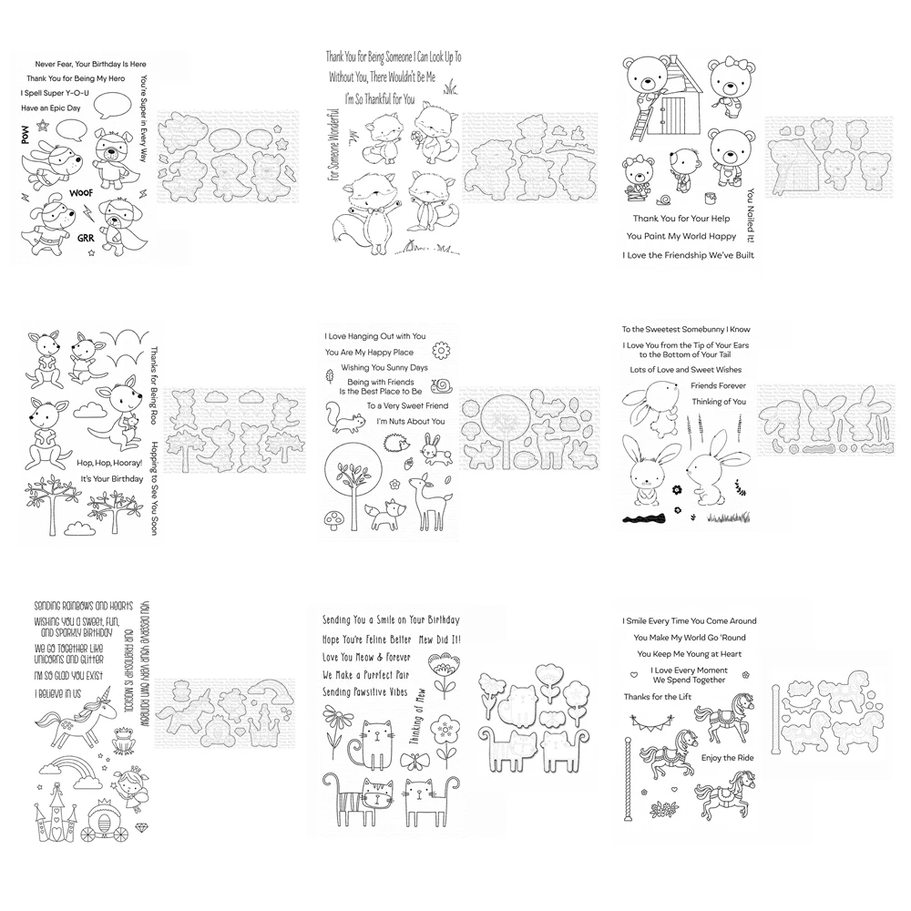 Вырубные штампы с животными на весну и день рождения прозрачные для скрапбукинга