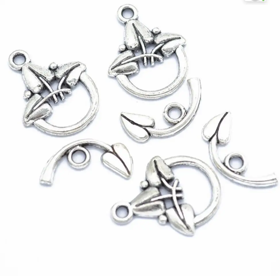 

Toggles Hooks Bracelets Clasps Jewelry Material Vintage Silver Flower Accessories toggle 16*8mm clasp 19*15MM 10 Sets F0417