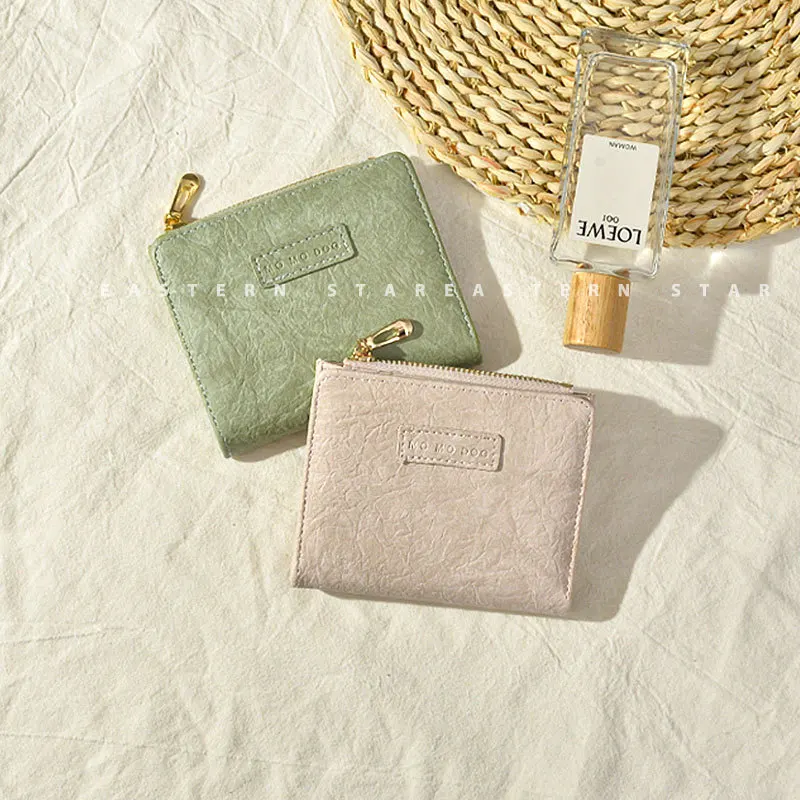 

2023 Wallet for Women Korean Version Student Retro Folding Money Clip Sen System Buckle Coin Purse Mini Small Wallet Card Bag