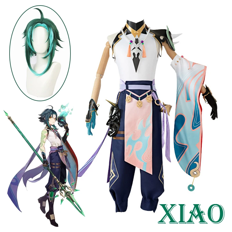 

Костюм для косплея Genshin Impact Xiao, Униформа, парик, аниме, костюмы на Хэллоуин для мужчин, игра