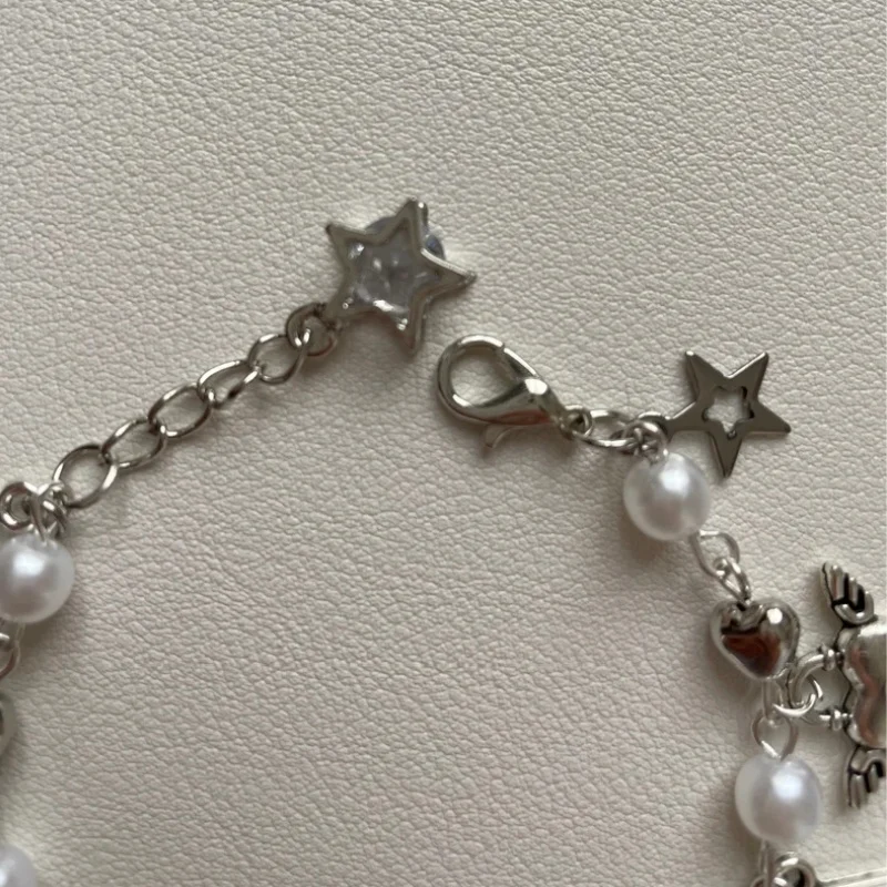 Y2K Модный милый авангардный хромированный браслет дружбы с крыльями и сердцем