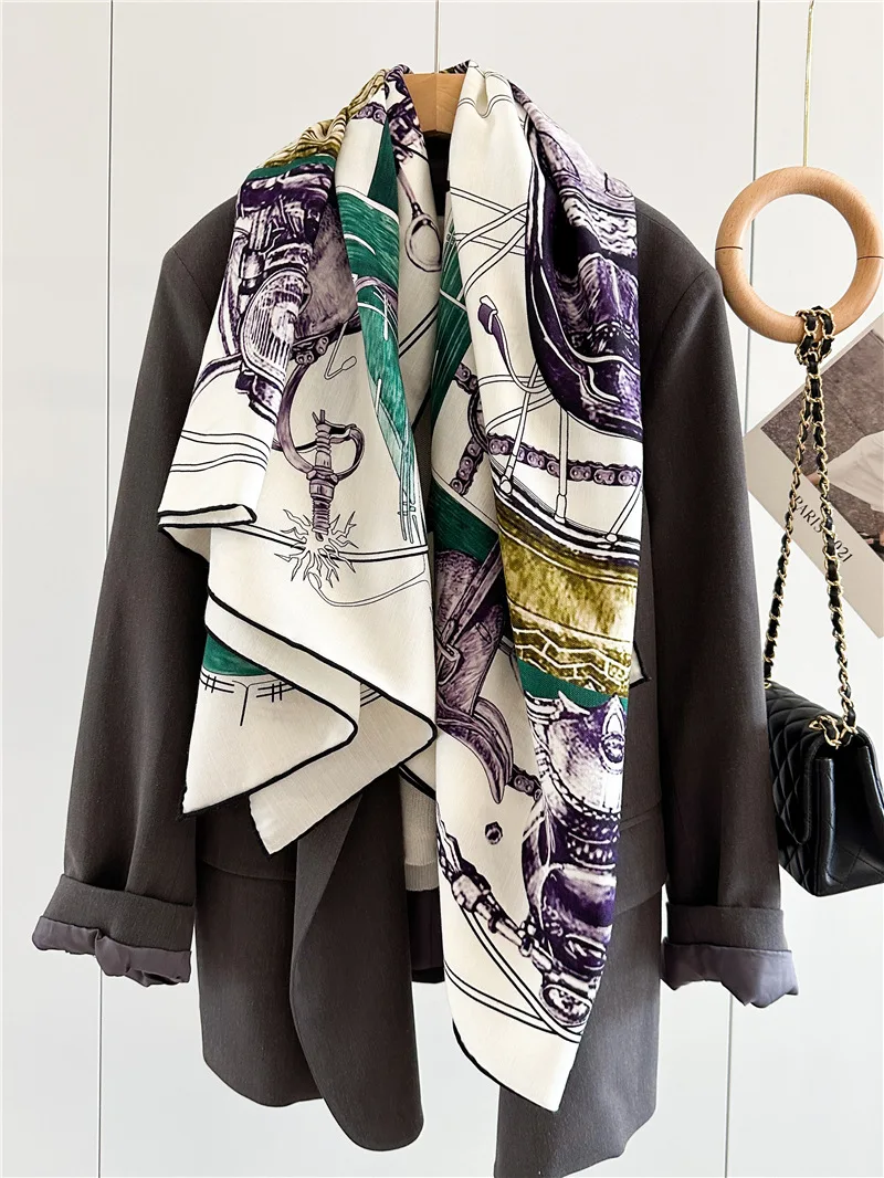 Большой шарф с двусторонним принтом роскошные шали из пашмины банданы хиджаб