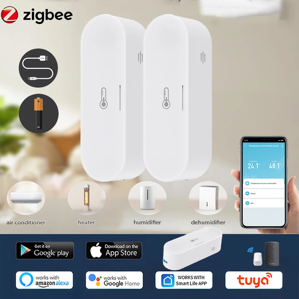 

Tuya Homekit Zigbee Smart Temperature And Humidity Sensor Powered APP Remote Monitoring Voice Control Work Via Alexa Google Home