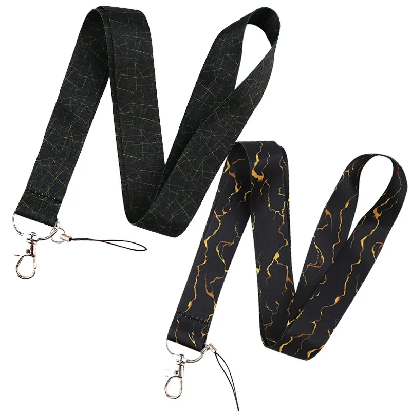 

Черный Мраморный мультяшный шнурок для ключей, держатели для ID значков, нашейные ремни с животными для телефона с брелоком, аксессуары для т...