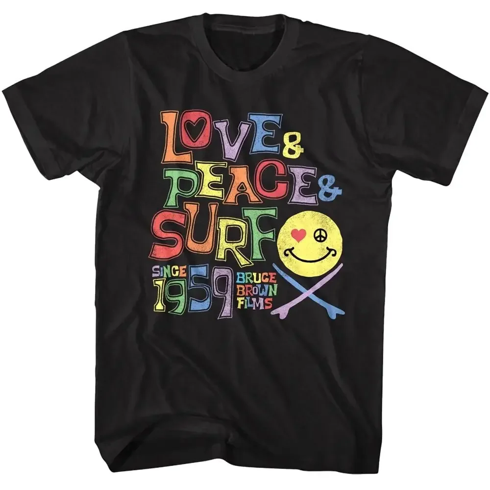Мужская футболка с принтом Брюса коричневого фильма Love Peace Surf