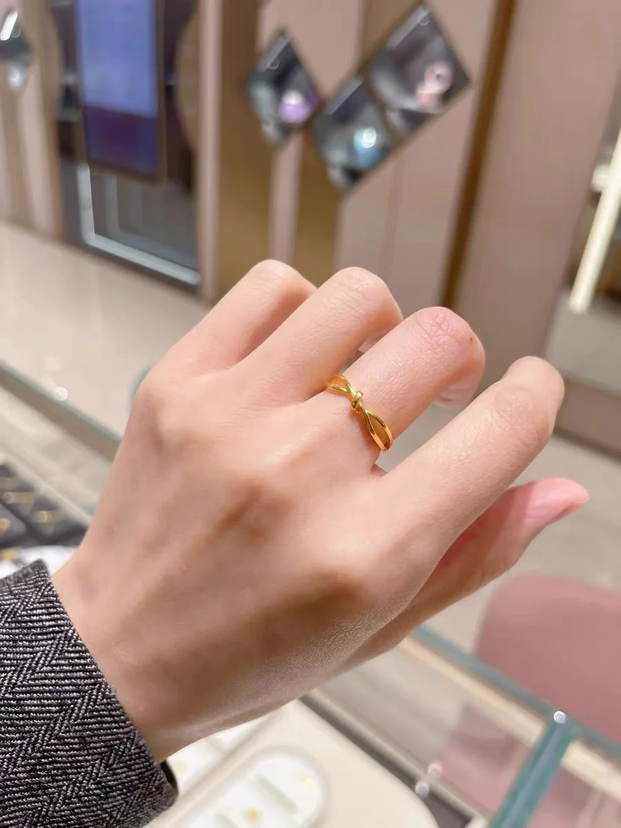 24-каратное золото Ing Love Endless Bond Knot Ring Женское 99 Геометрическое кольцо Простой