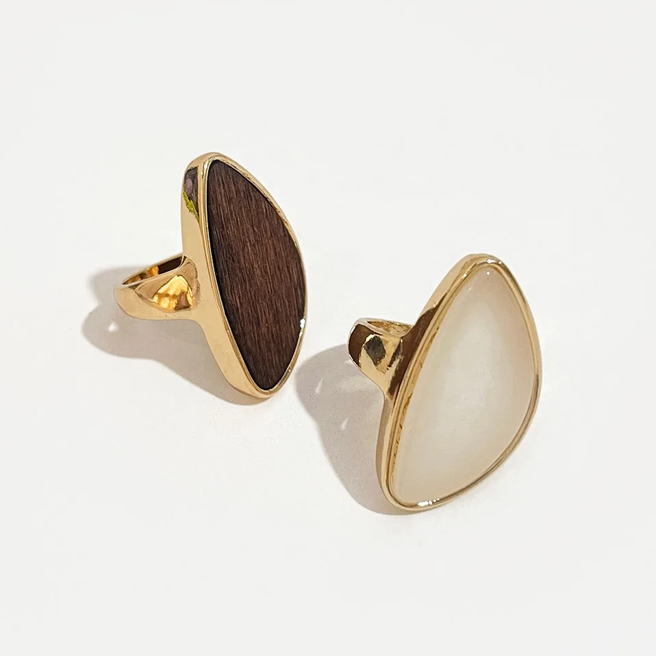 

Peri'sBox 2 Designs Dark Wooden Rings for Women Irregular Gold Color Geometric Statement Rings Big Size Everyday Jewelry 2019