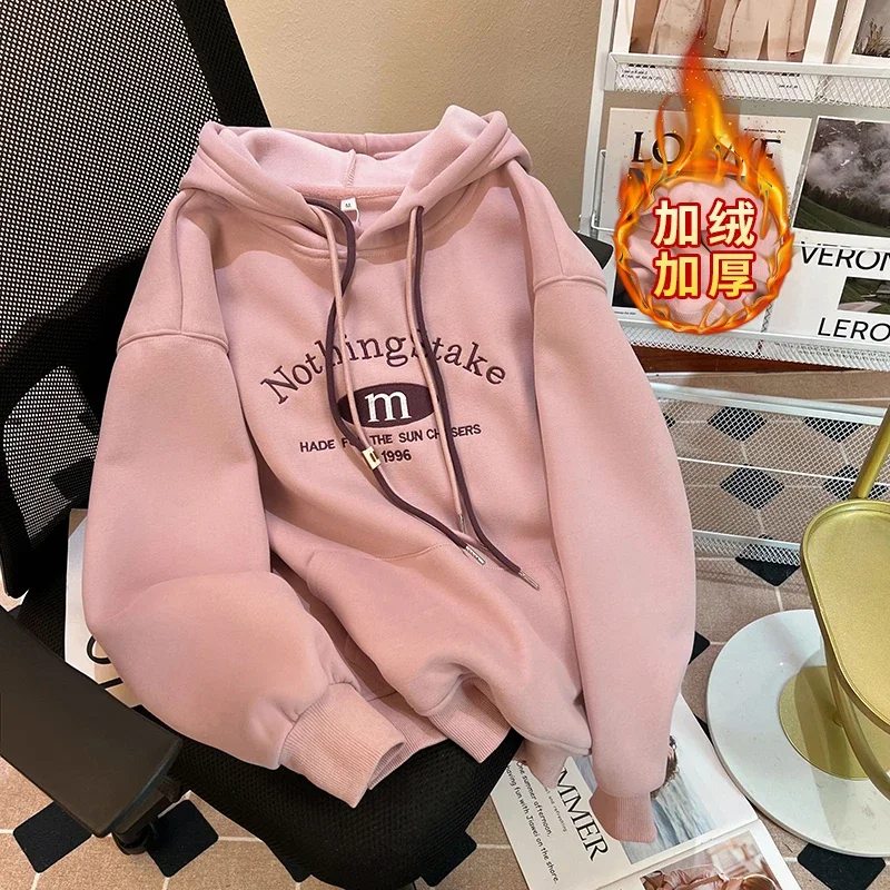 Новинка 2024 осенне-зимняя женская свободная утепленная флисовая толстовка с