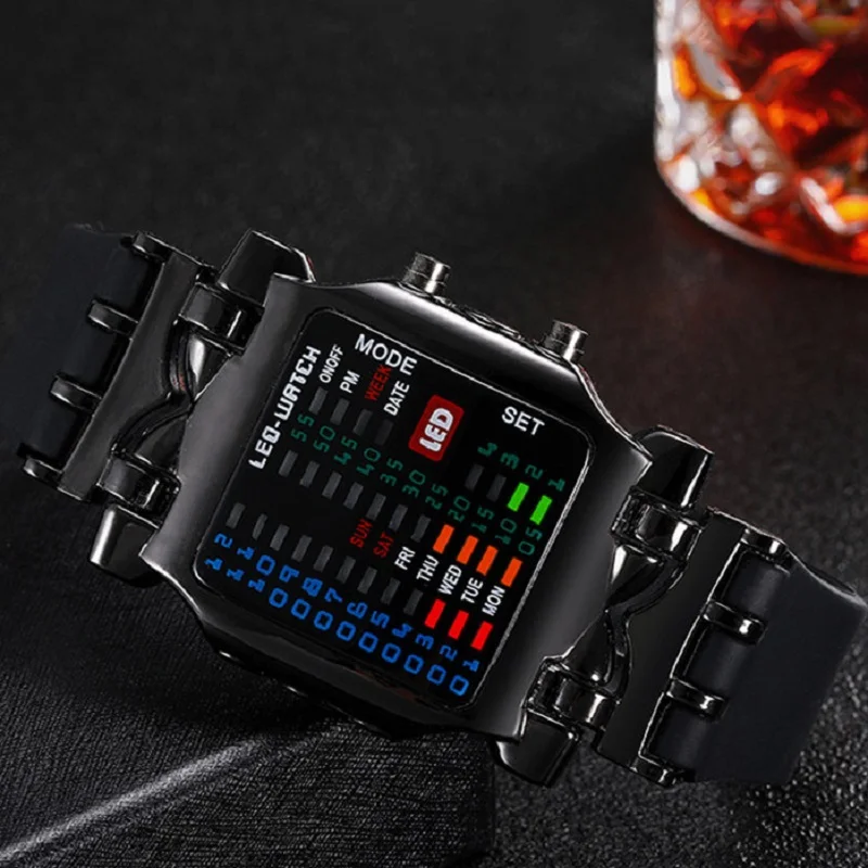 

2023 New Men Binary Watch Luminous Date Square Dial Casual Sport Plastic Band Watches Male LED Digital Watch reloj hombre