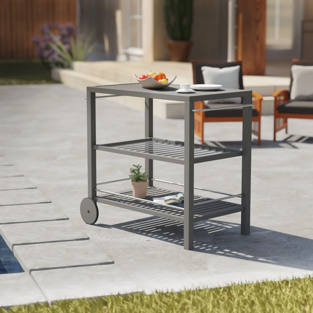 

Elsinora Modern Outdoor Bar Cart, Graywashed