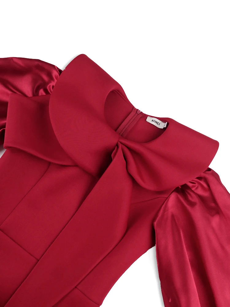 Plus Size Midi Dresses Long Flare Sleeve Sheath Red Office Lady Evening Cocktail Event Occasion Party Outfits for Ladies 4XL