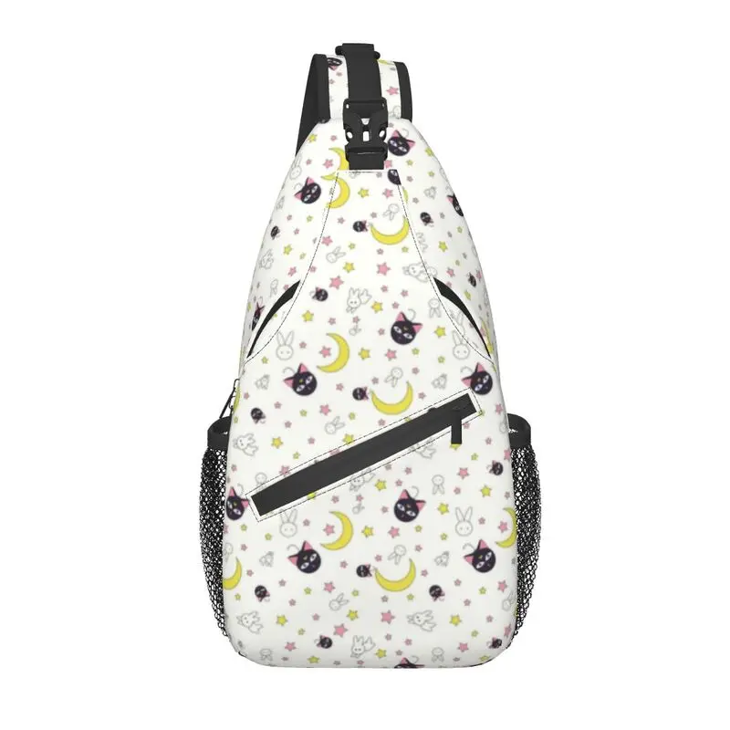 

Usagi And Luna Moon Pattern Sling Bags for Cycling Camping Men's Manga Shojo Sailor Crossbody Chest Backpack Shoulder Daypack
