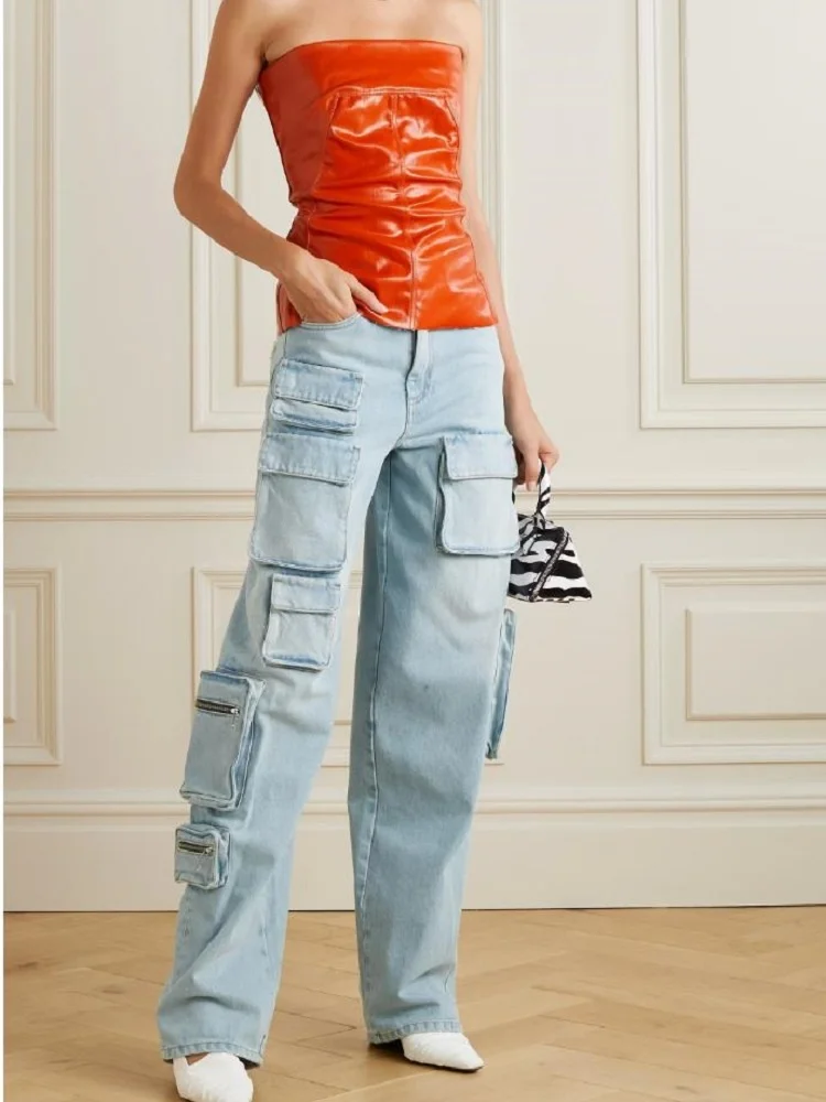 

Джинсы тренды 2023 Хлопок повседневные талии женские комбинезоны y2k одежда новые модные брюки высокого качества бюстгальтер траф XL