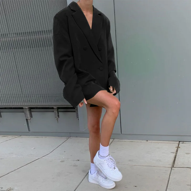 France Fashion Mid Length Blazer Women Solid Colors Double Breasted Commute Suit 2021 Spring Autumn Street New Fashion Indie Y2k