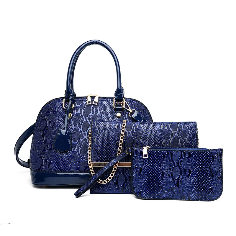 

Набор женских сумок со змеиным рисунком, комплект из трех предметов, модная дизайнерская сумка из ракушки, универсальная сумка-мессенджер на плечо, кошелек на ремешке