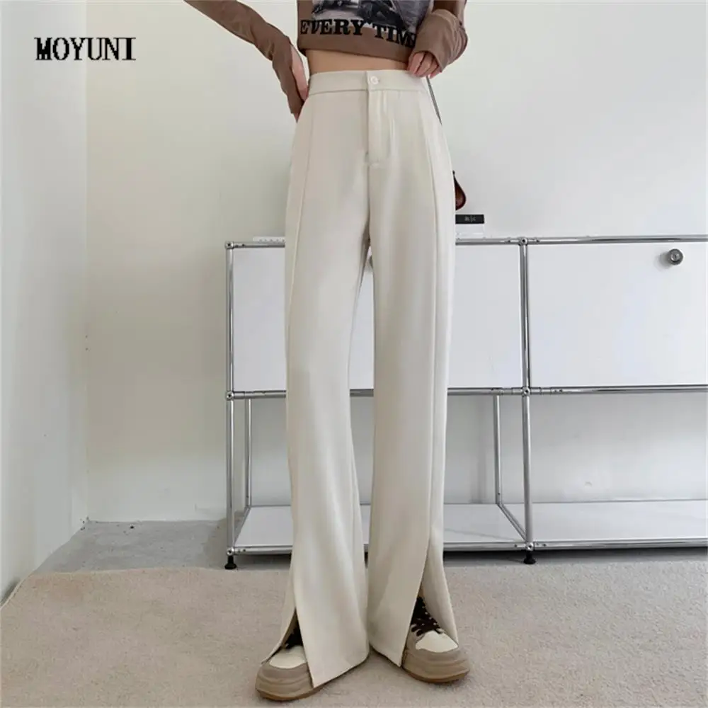 

Moyuni cute High Waist Split Wide Leg Pants Women New Summer Streetwear Solid Casual 2022 Office Lady Slim-Fit Loose Trousers