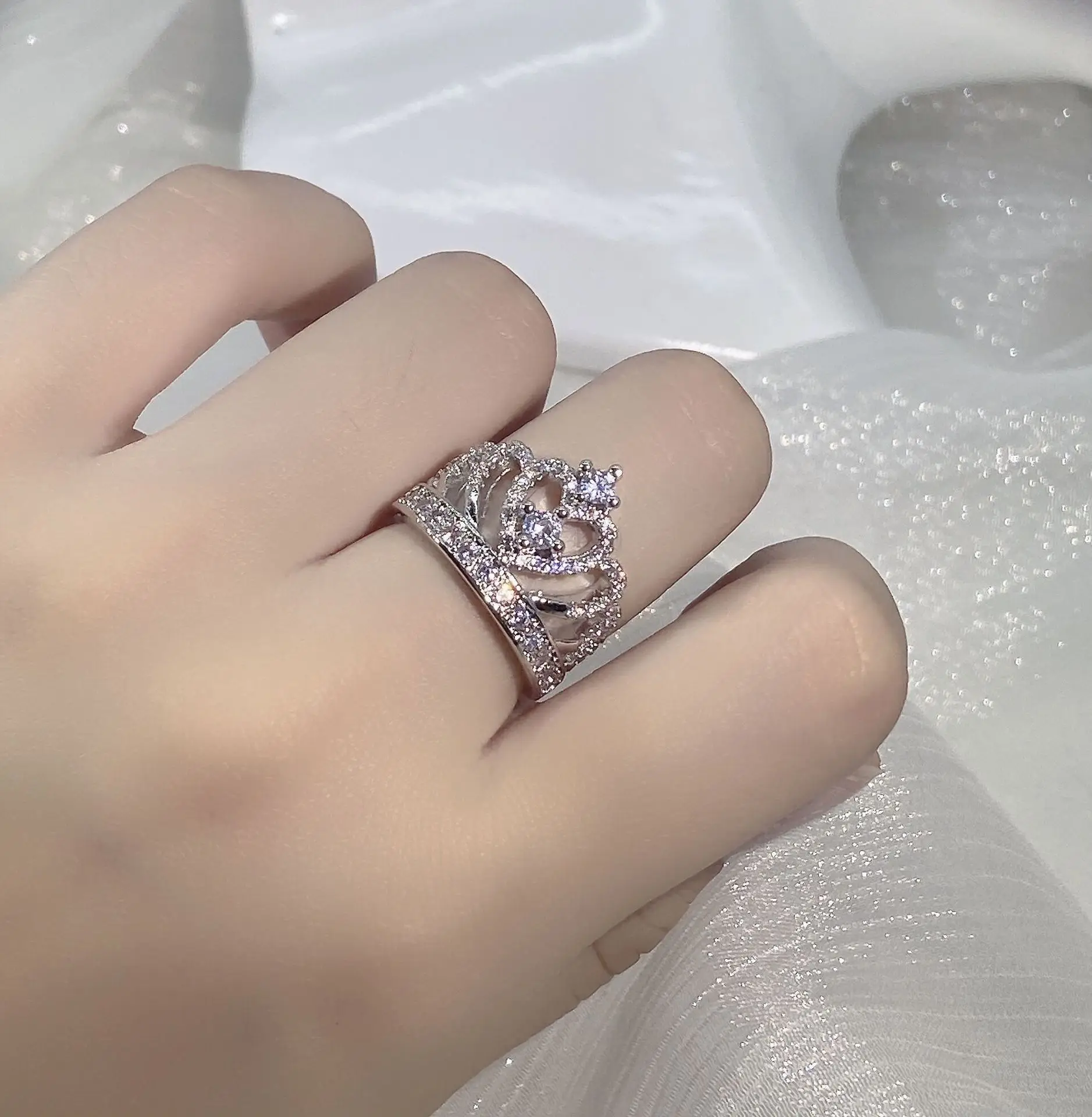 

solid 925 Sterling Silver Diamond Crown Ring for Women Fine Anillos De Silver 925 Jewelry Crown Gemstone Diamond Rings Box