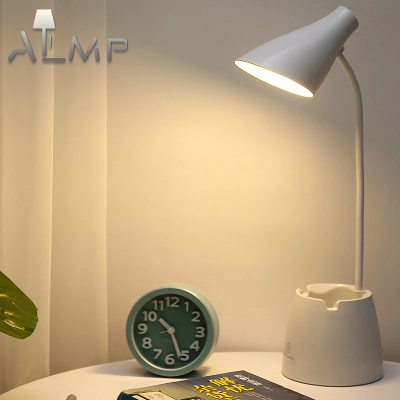 

Dimmable LED Stand Desk Light Modern Flexible Study Lamp USB Charge With Touch Reading Lamp with Pen Holder LED Table Lamps