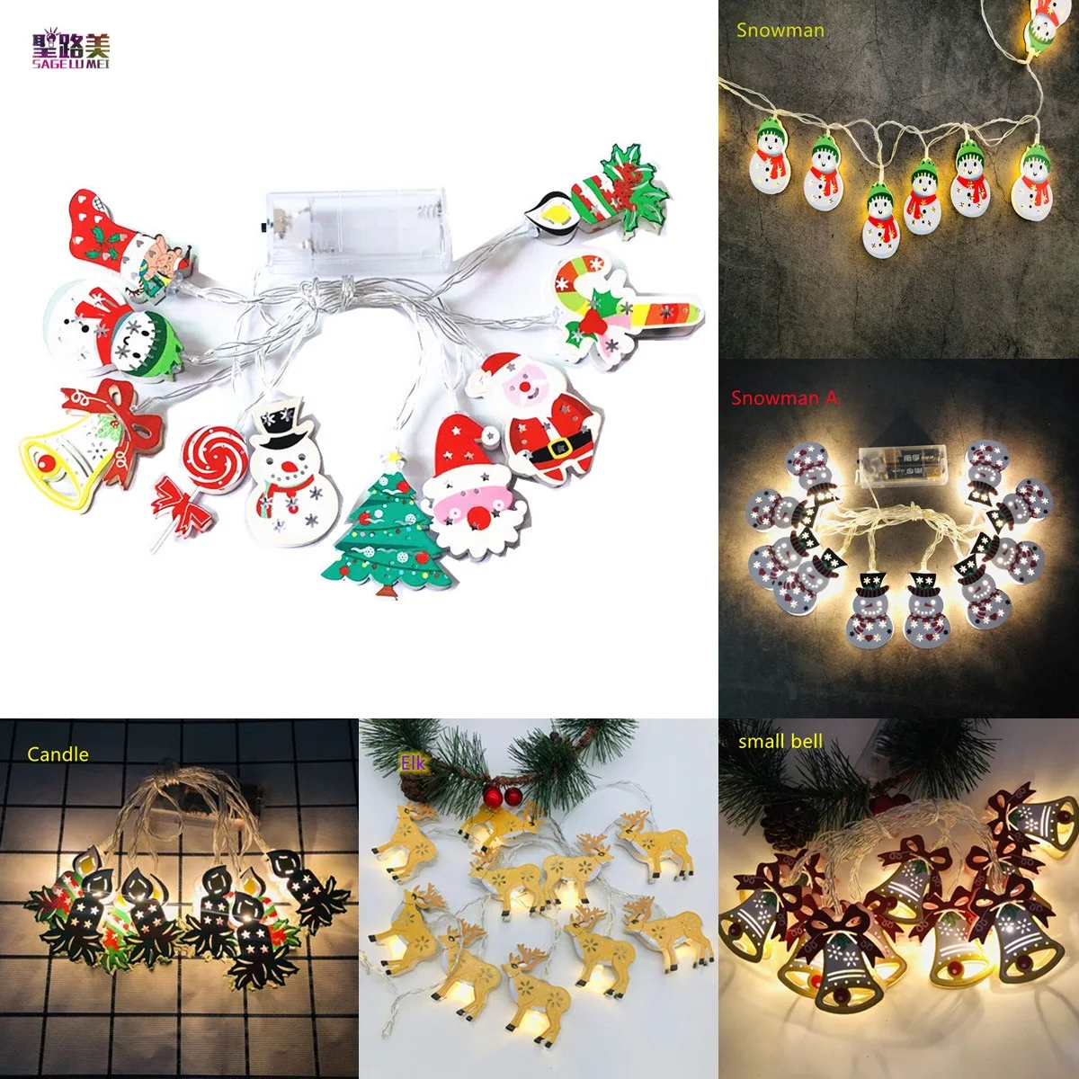 

1.6/3m 10/20LED Christmas Decoration Santa Claus Socks Elk Snowman Snowflake Xmas Tree Led lights string for Festival Home Decor