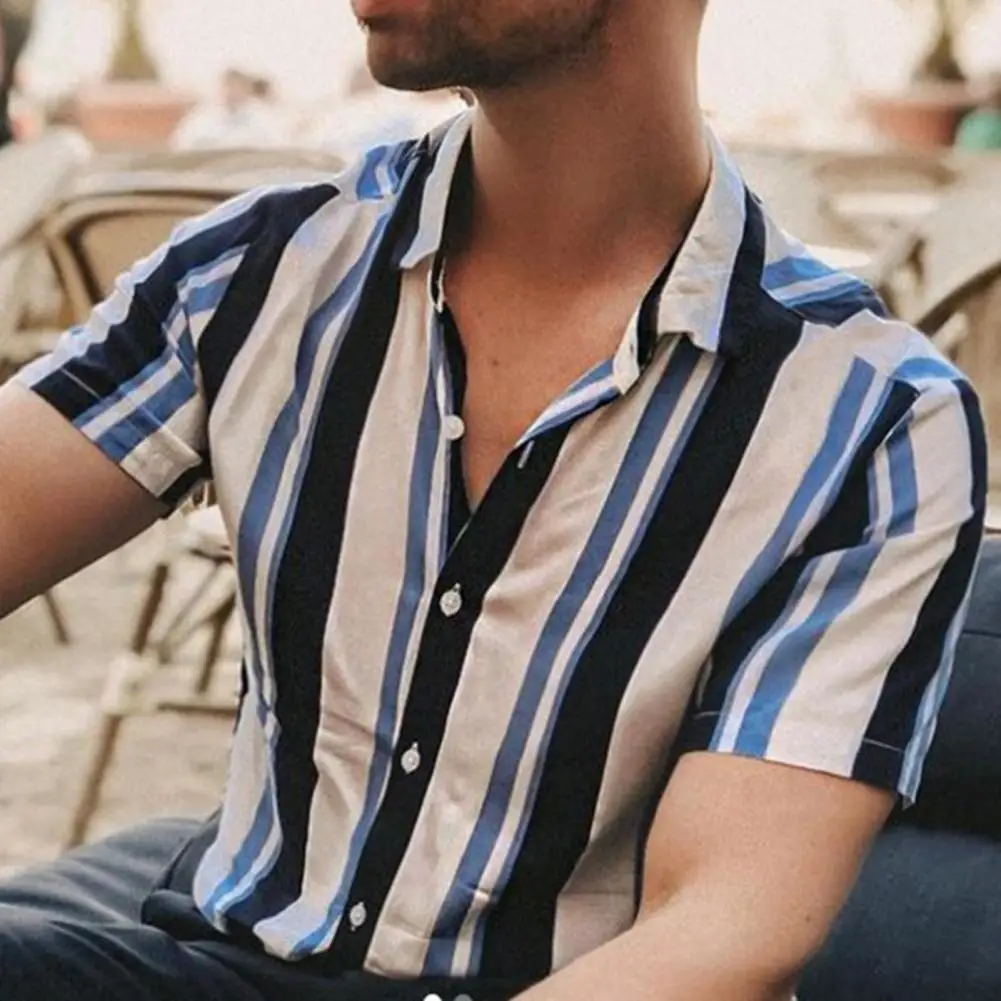 

Trendy Summer Shirt Short Sleeve Single-breasted Men Top Casual Summer Top