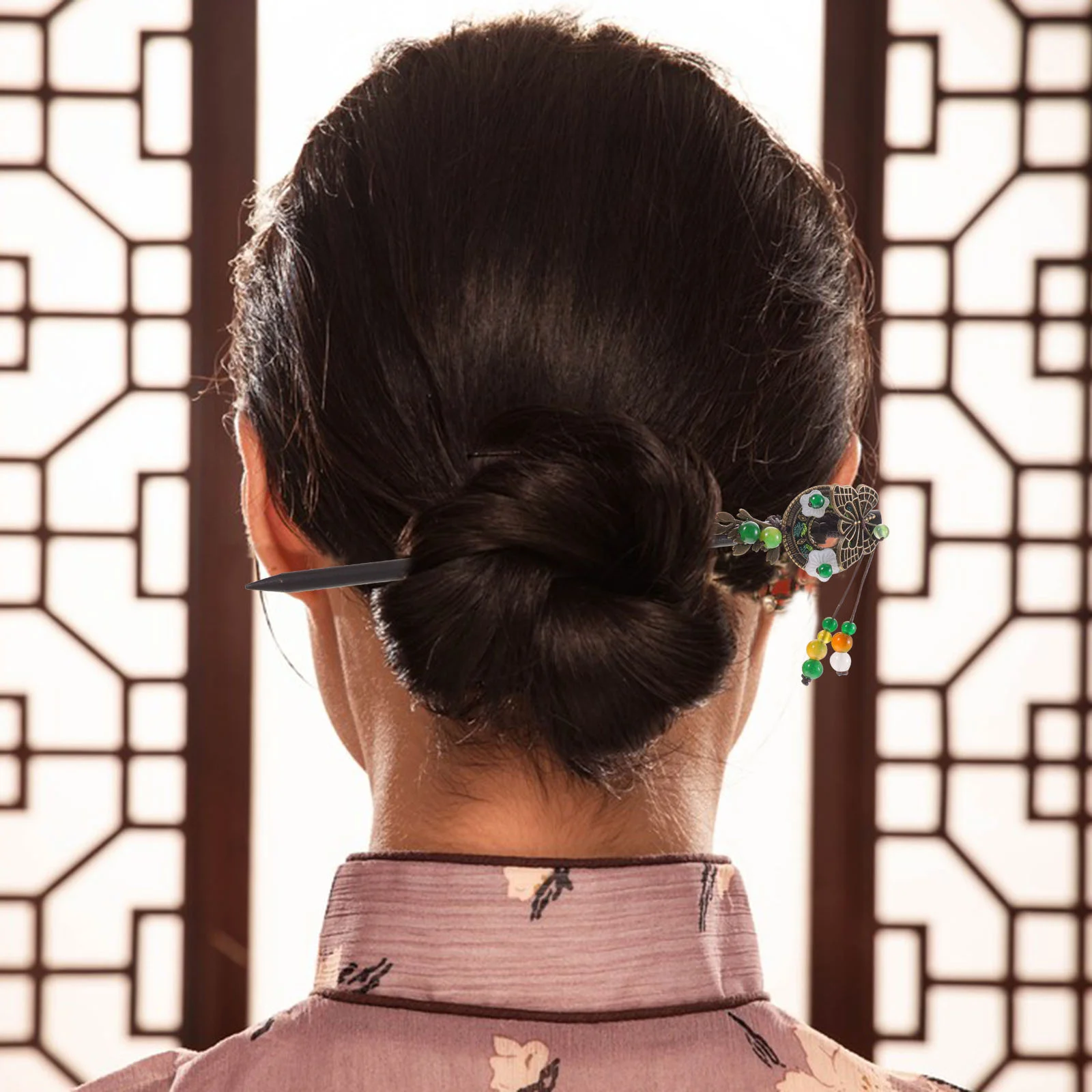 

2 Pcs Hair Chinese Chopstick Hanfu Accessories Bride Hairpin Women Metal Butterfly Love Flower Sticks Buns Chopsticks