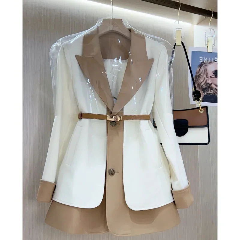 Fashion Patchwork Suit French High-level Sense Fake Two Piece Blazer Women Japanese Korean Style Casual Elegant Coat Chaqueta