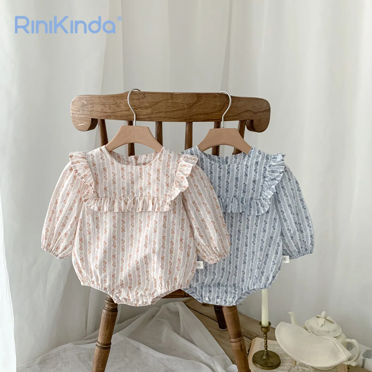 

2023 New Baby Bodysuit for Girls Long Sleeve Floral Print Ruched Girls Cute Rompers Newborn Baby Bodysuits Clothing