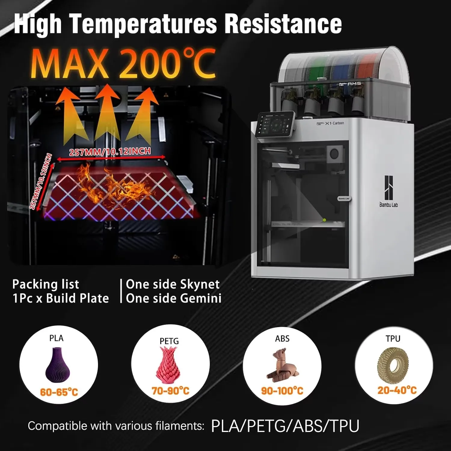 Для Bambulab Build Plate 257x257 мм Пружинный стальной лист PEI PEO H1H H5H Пейный лист A1 X1C P1S сборная пластина 3d-принтер Bamboo Lab (art.: 3920ccdc2f496) - 3920ccdc2f496