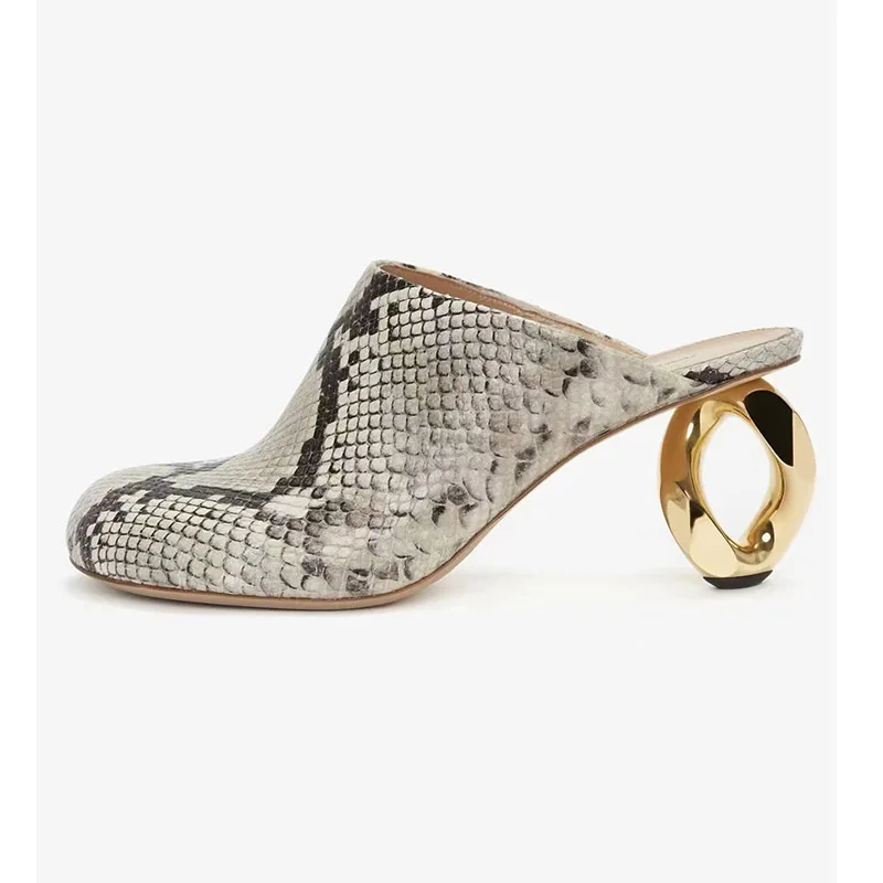 Мюли роскошные женские туфли круглые закрытые-женские O-образные металлические