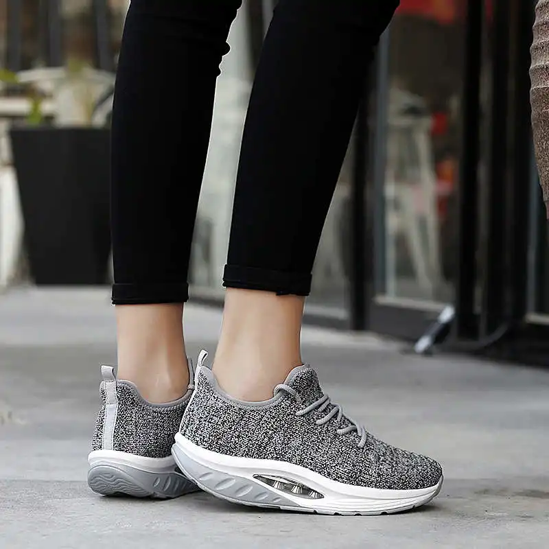 

Вязаные кроссовки, роскошные женские кроссовки с высоким вырезом, спортивные женские кавайные женские кроссовки для бега, толстая спортивн...