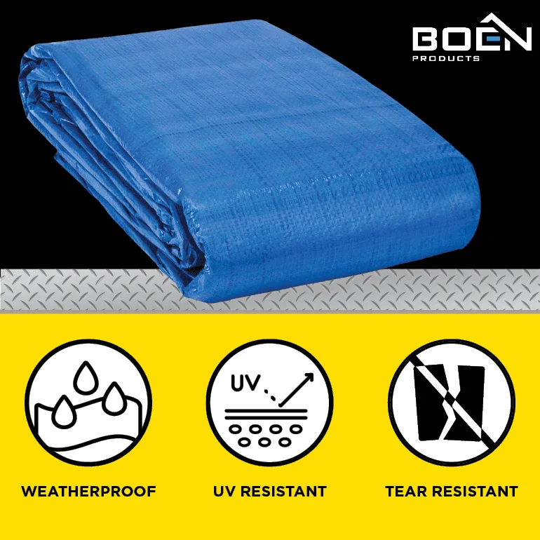 

️Beautiful 12'x12' Blue Tarp - Waterproof Weave, 5 Mil Thick, UV Treated Polyethylene Laminated for Maximum Durability and Pro