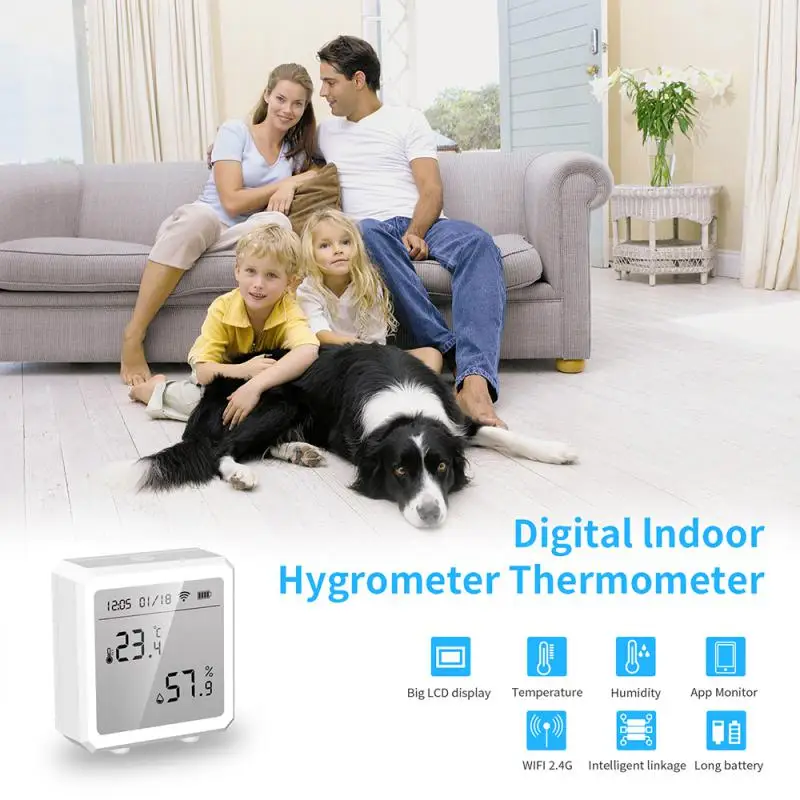 

Датчик температуры и влажности Tuya Wi-Fi для умного дома, термометр, гигрометр с поддержкой Alexa и Google Assistant