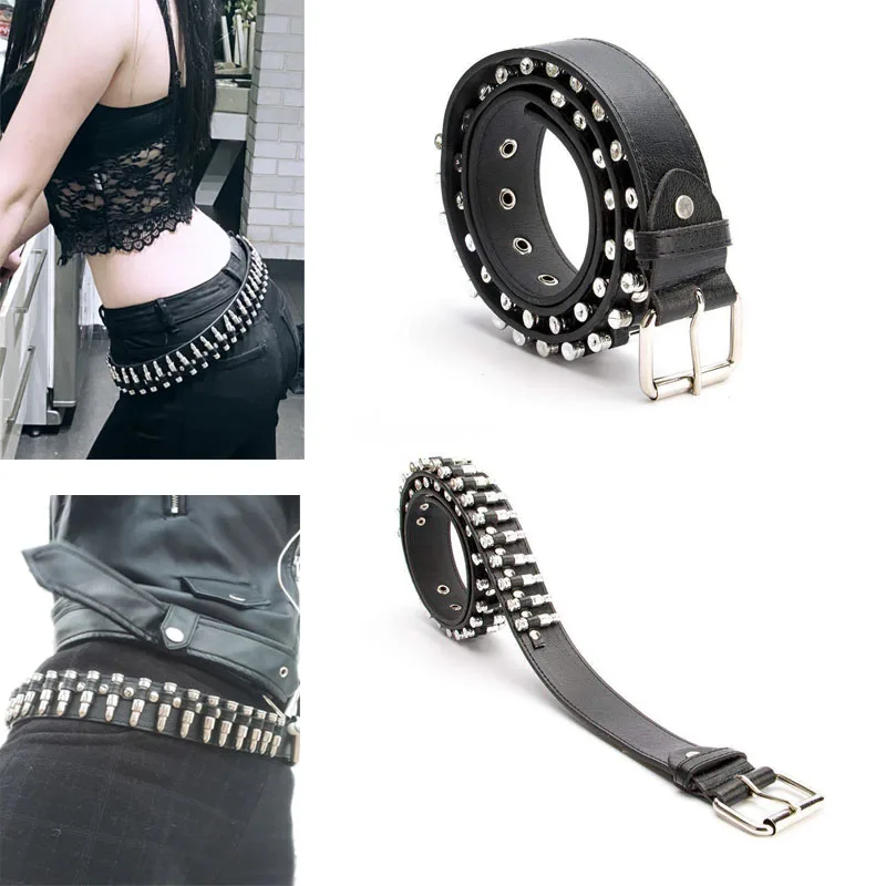 Fashion Ladies Leather Punk Belt Studed Rivet Bullet Belt Goth Jeans Steam Punk Rock Women Waist Belt Cool Accessories
