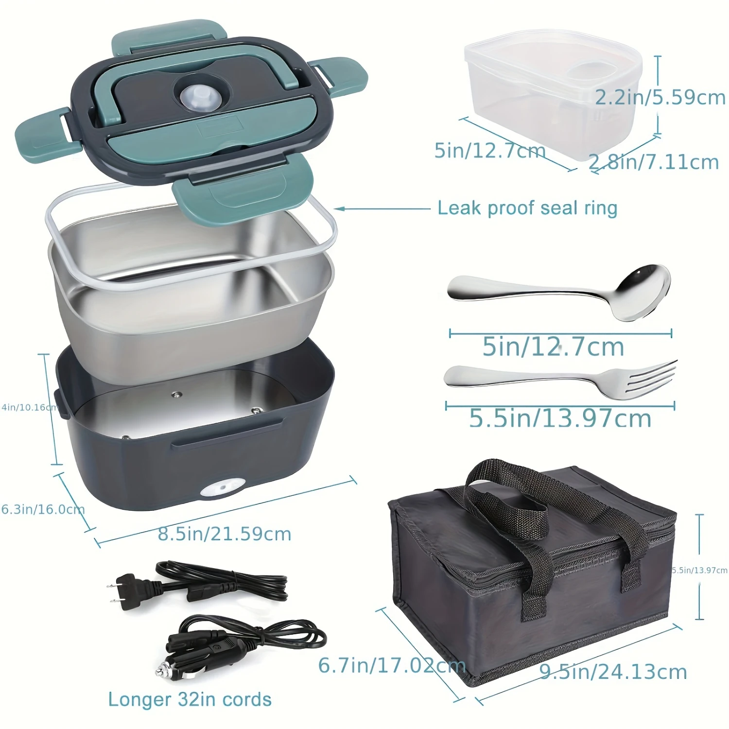 Lunch Box 3 In 1 (12 V/24 V/110 V) 50.72 Oz Food Warmer Car Stainless Steel Box/Truck Household Camping Port