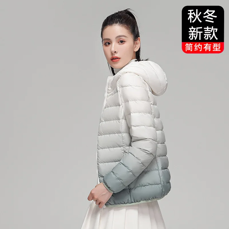 Lightweight Down Jacket Women 2022 New Autumn Winter Short Hooded Casual Fashion Gradient Ultra-thin Coat Outwear