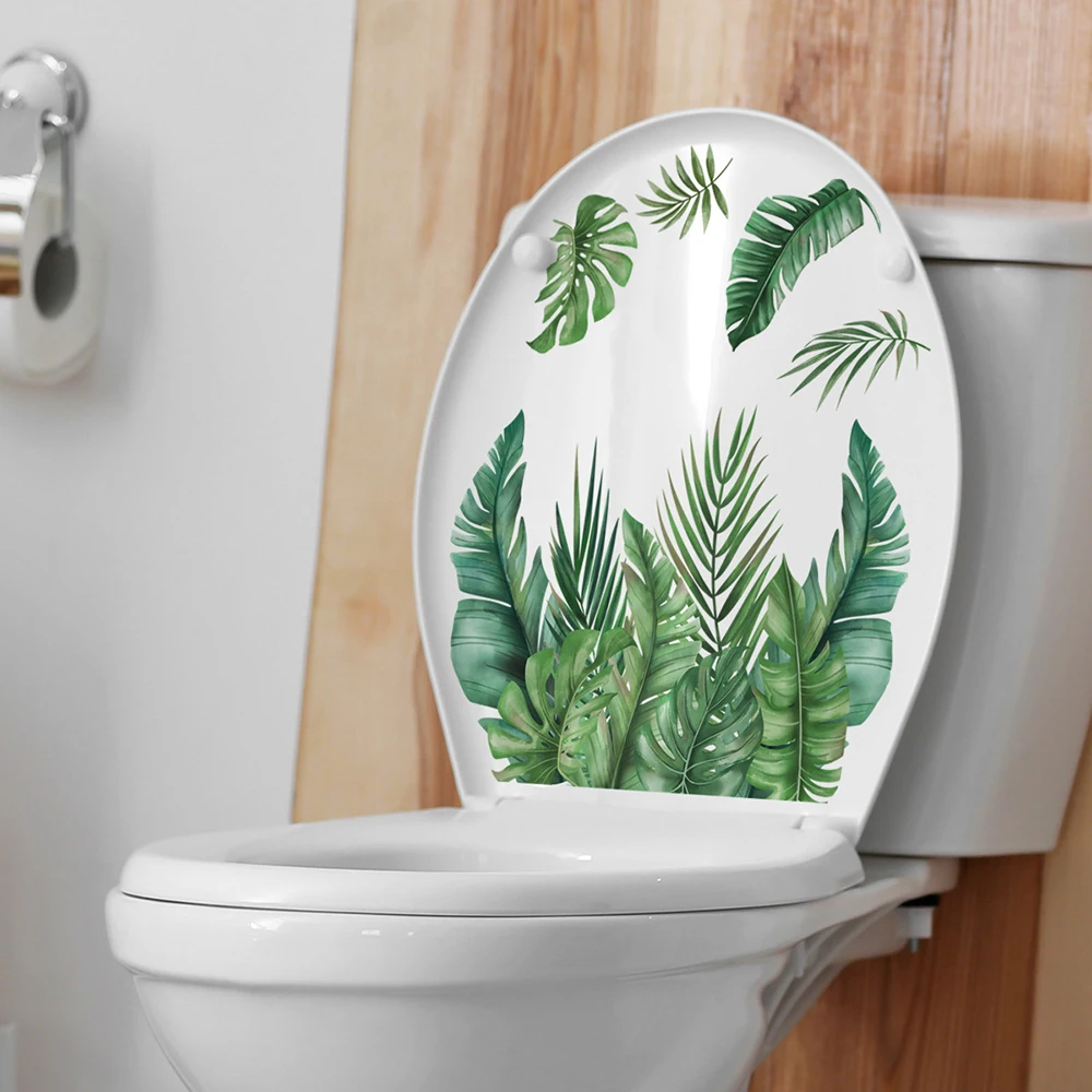 

Green Plants Leaves Toilet Sticker Bathroom Toilet Cupboard Self-adhesive Wallpaper Home Decoration Beautify Art Decals