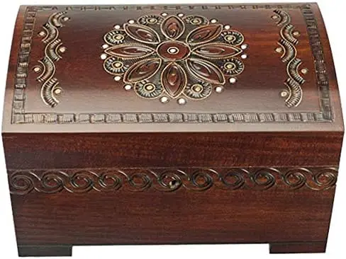 

Polish Wooden Chest Handmade Floral Jewelry Keepsake Box with Lock and Key