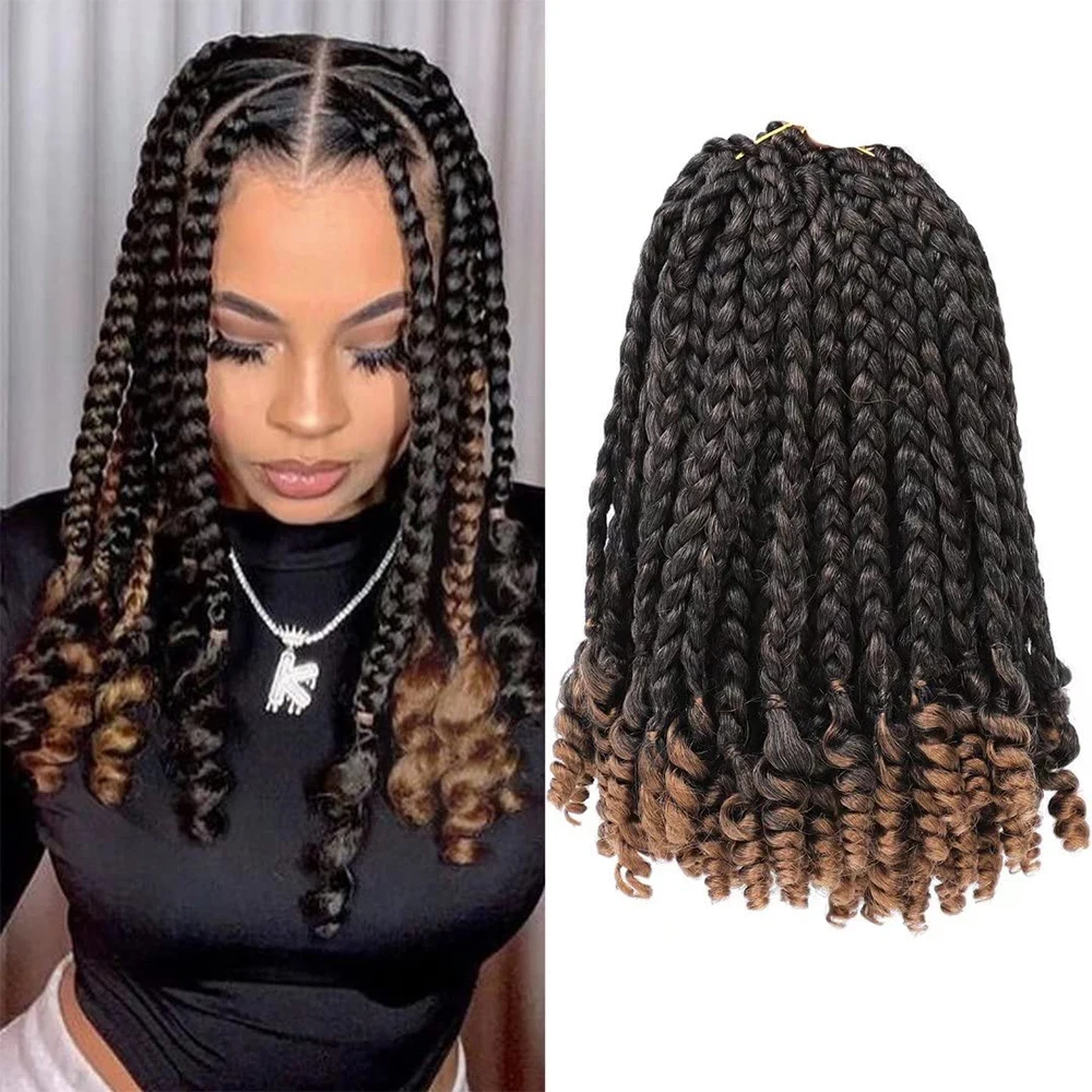 Dansama Short Crochet Box Braids With Curly End Pre Stretched 10Inch Omber Bob Box Braid Crochet Hair For Women/Kids