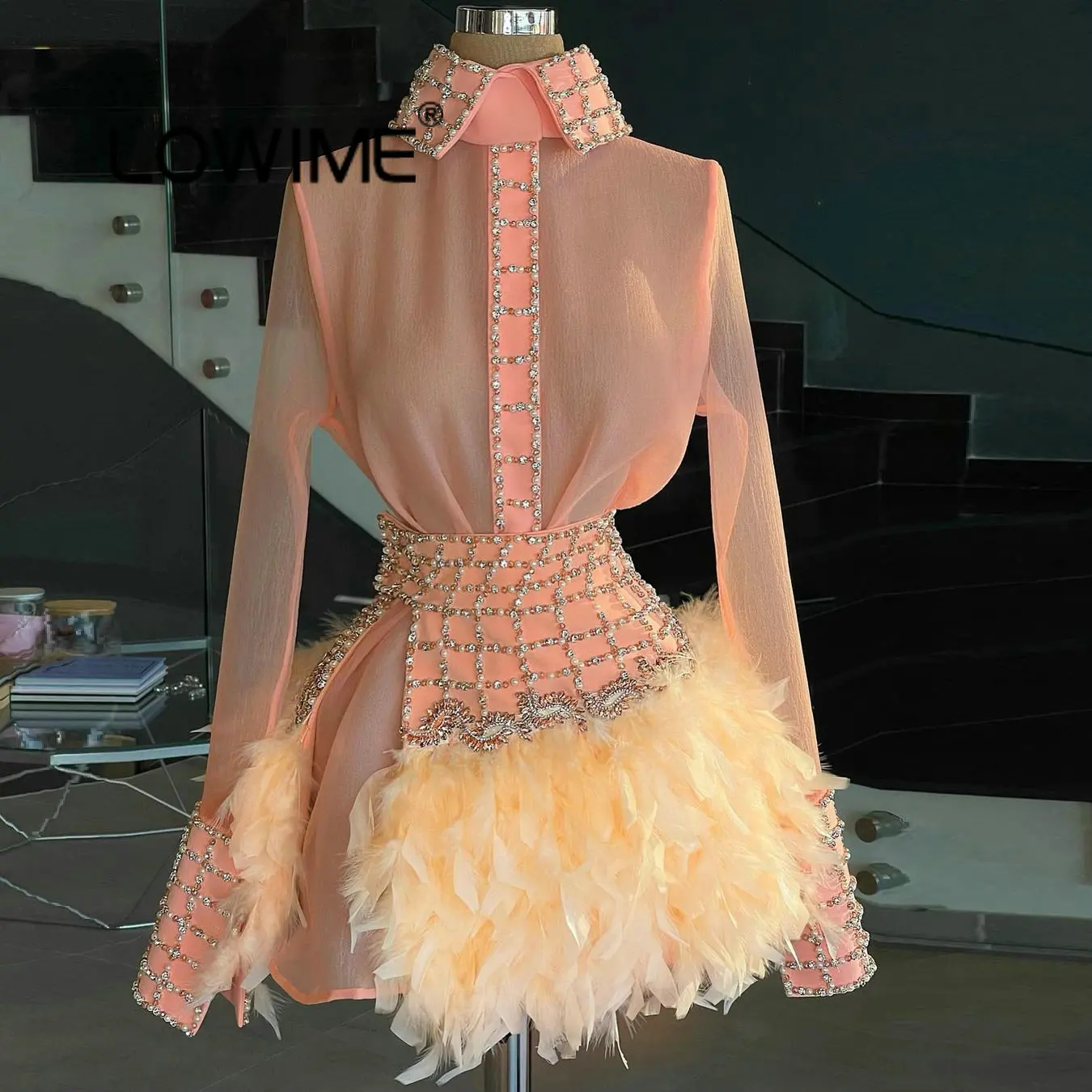 Роскошные Короткие вечерние платья Haute Couture из двух предметов с длинным рукавом и