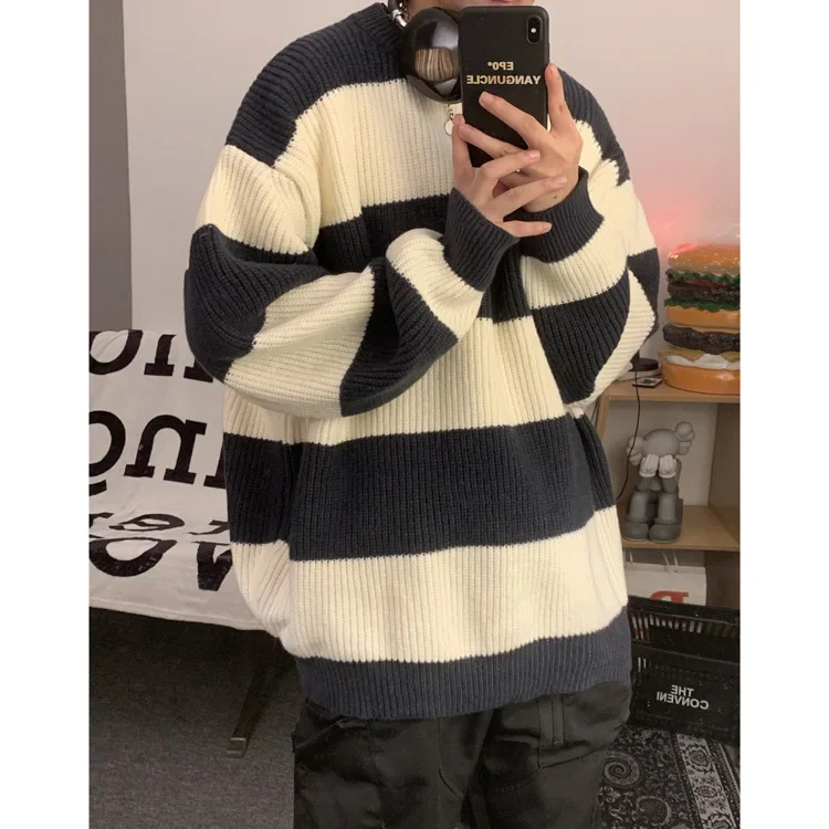 Винтажный полосатый свитер Intfeday в японском стиле для мужчин и женщин теплый