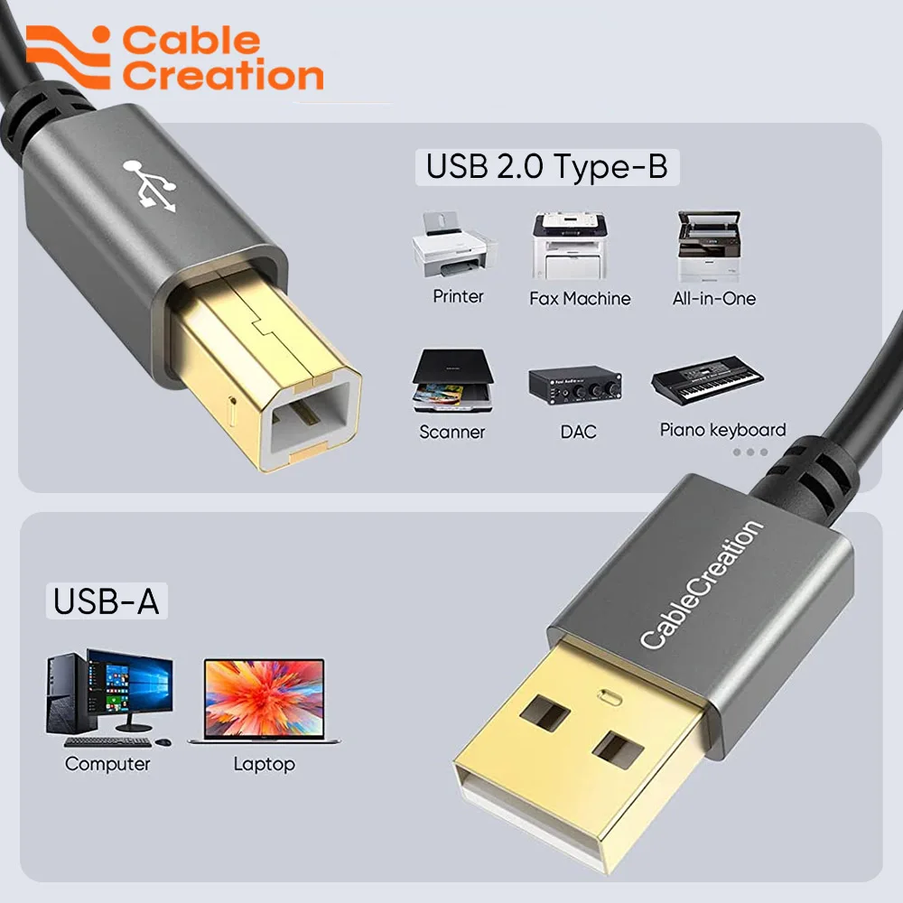

USB Printer Cable High Speed 2.0 A Male to B Male usb Printer Data Cable Sync Scanner Cord for HP Canon Brother Epson Dell