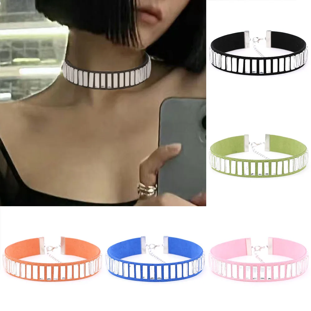 

Punk Egirl Goth Necklaces for Women Gothic Flannel Crystal White Choker Collar Choker Necklace Party Club Sexy Kpop Jewelry Gift