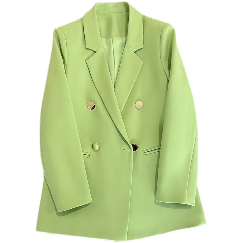 

Зеленый женский костюм, пальто, новый дизайн в британском стиле, чувственный двубортный костюм на весну и осень, Блейзер, женская одежда