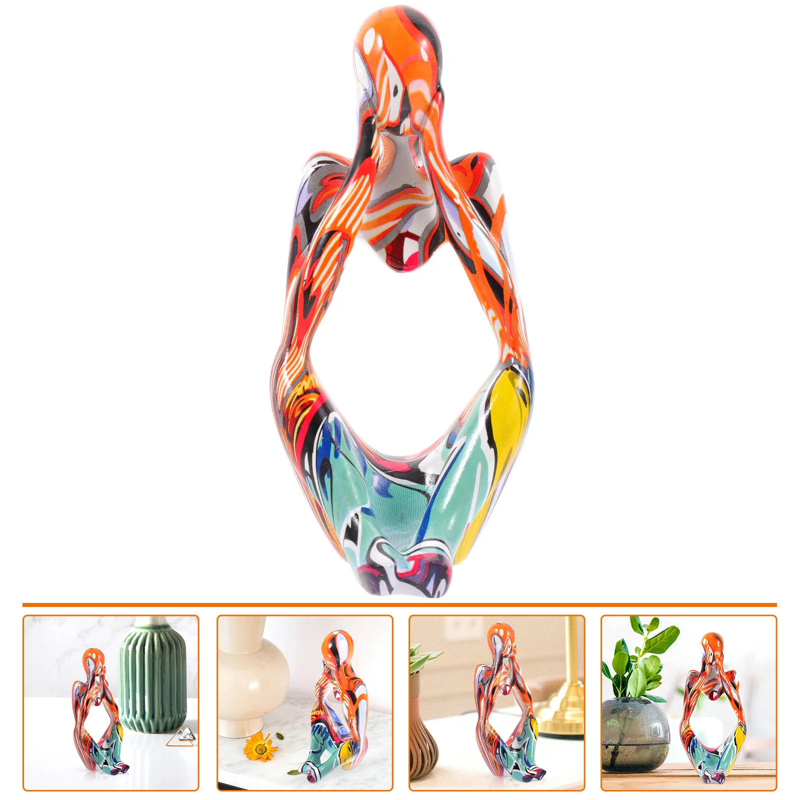 

Thinker Statue Decor Abstract Figurine Resin Table Colorful Desktop Sculpture Shelf Modern Graffiti Thinking Sitting Women