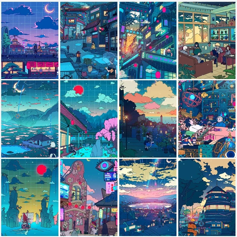

5D AB drill Round square Diamond Painting Anime Night Scene Full Diamond Mosaic DIY Diamond Embroidery Mosaic velvet canvas