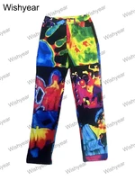 Wishyear High Waist Straight Pants Casual Street Colorful Printed Cargo Pants Fall Summer Clothing for Women Nightclub Trousers 5