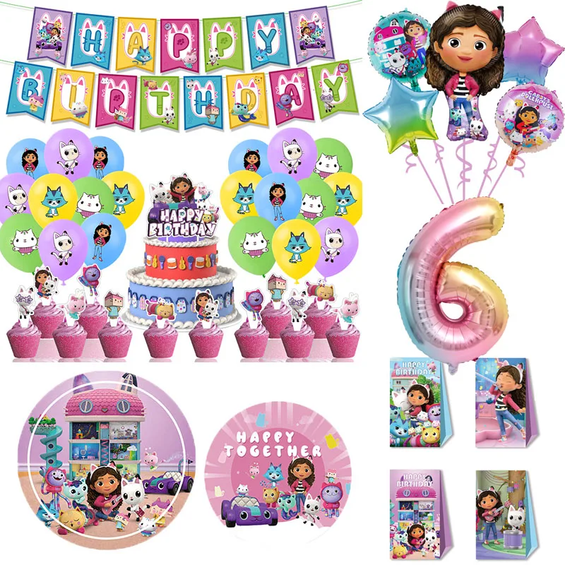 Gabbys Dollhouse Birthday Decoration Cats Balloon Disposable